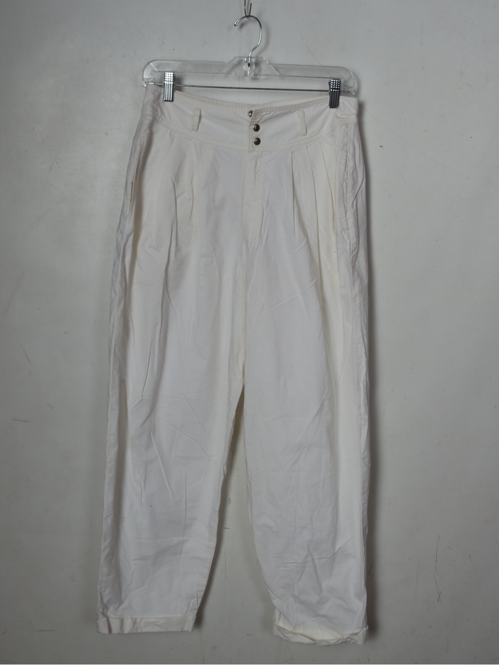Men's Cream Pleated Chinos with Button Waist